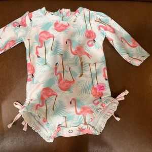 Ruffle Butts Flamingo Bathing Suit & Swim Bow